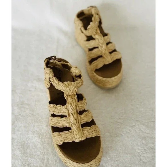 Free People Raffia Rendevous Platform Sandals Beige Braided Weave Shoes 39 US 9 - Picture 3 of 11